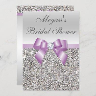 Glamorous Silver Sequins Lilac Bow Bridal Shower Invitations