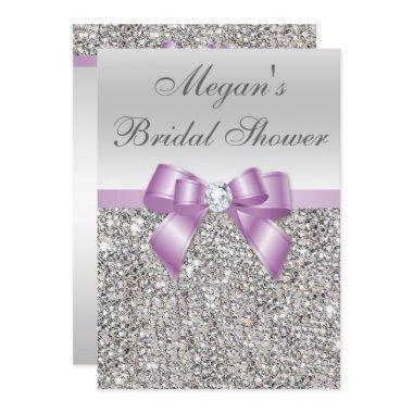 Glamorous Silver Sequins Lilac Bow Bridal Shower Invitations