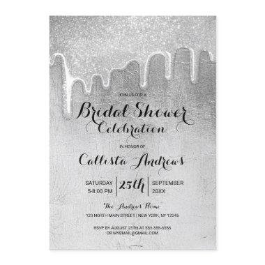 Glamorous Silver Thick Glitter Drips Bridal Shower Invitations