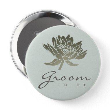 GLAMOROUS SKY BLUE SILVER LOTUS FLORAL GROOM TO BE PINBACK BUTTON
