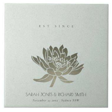 GLAMOROUS SKY BLUE SILVER LOTUS SAVE THE DATE GIFT CERAMIC TILE