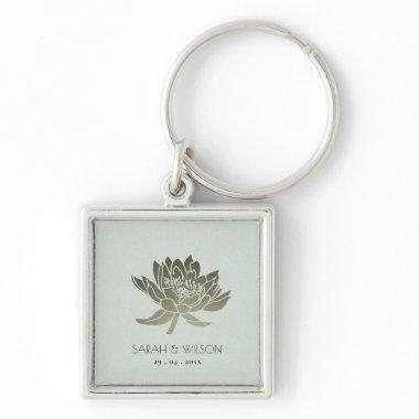 GLAMOROUS SKY BLUE SILVER LOTUS SAVE THE DATE GIFT KEYCHAIN