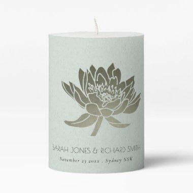 GLAMOROUS SKY BLUE SILVER LOTUS SAVE THE DATE GIFT PILLAR CANDLE