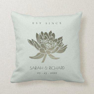 GLAMOROUS SKY BLUE SILVER LOTUS SAVE THE DATE GIFT THROW PILLOW