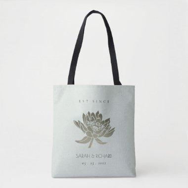 GLAMOROUS SKY BLUE SILVER LOTUS SAVE THE DATE GIFT TOTE BAG