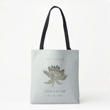 GLAMOROUS SKY BLUE SILVER LOTUS SAVE THE DATE GIFT TOTE BAG