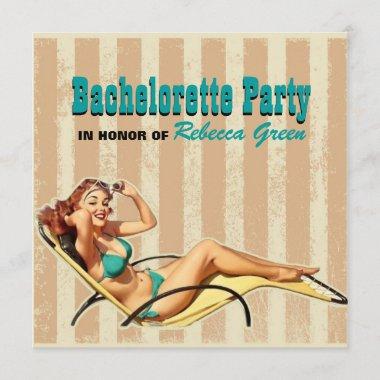 glamour pool swimsuit retro bachelorette party Invitations