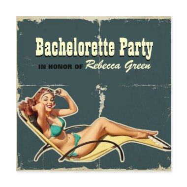 glamour pool swimsuit retro bachelorette party Invitations