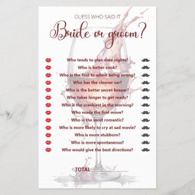 Glass of red wine Bridal Shower Game