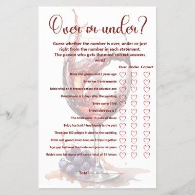 Glass of red wine Over Under Bridal Shower Game
