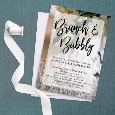 Glasses Flowers Photo Brunch & Bubbly Handwriting Invitations