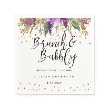Glitter Amethyst Brunch and Bubbly Bridal Shower Paper Napkins