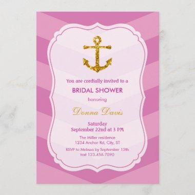 Glitter Anchor Nautical Bridal Shower Invitations