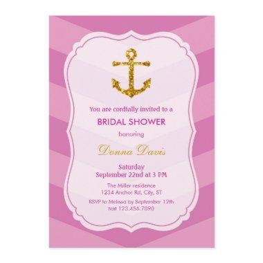 Glitter Anchor Nautical Bridal Shower Invitations