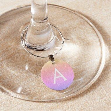 Glitter and Sparkle Monogram Rainbow Pastel Wine Charm