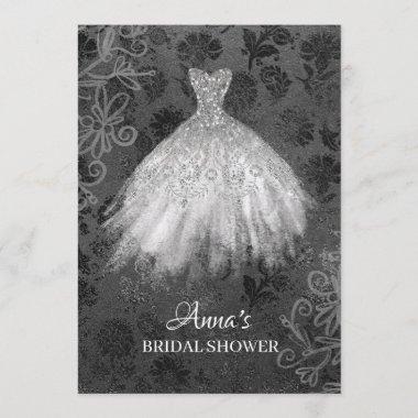 *~* Glitter Bridal Dress Bridal White Gown Shower Invitations