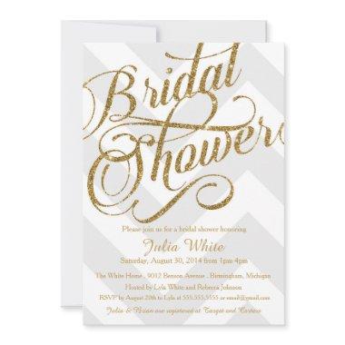 Glitter Bridal Shower Invitations, Silver Chevron Invitations