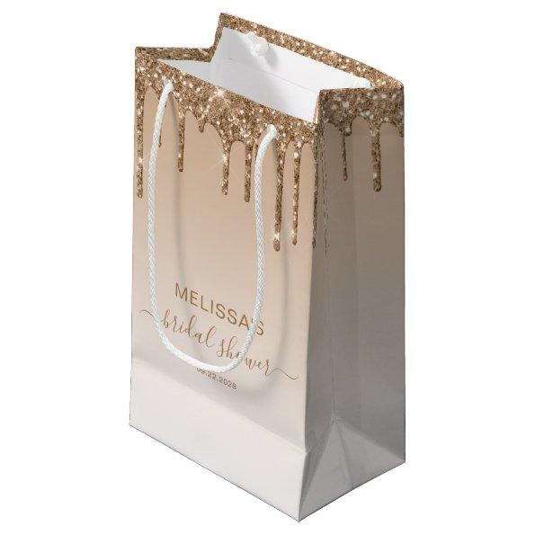 Glitter Drip Bridal Shower Gold Small Gift Bag