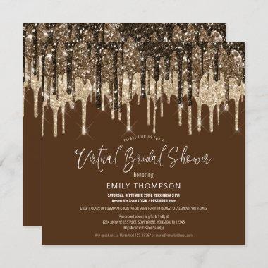 Glitter Drip Gold Brown Virtual Bridal Shower Invitations