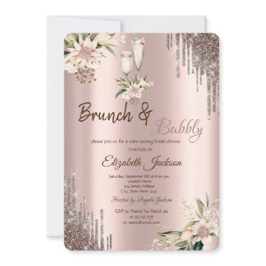 Glitter Drips Floral Wine Glass