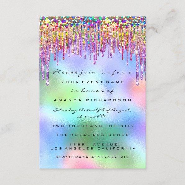 Glitter Drips Rose Bridal 16th Rainbow Holographic Invitations