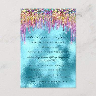 Glitter Drips Rose Bridal 16th Rainbow Ocean Invitations