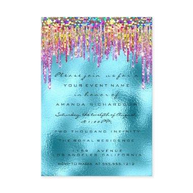 Glitter Drips Rose Bridal 16th Rainbow Ocean Invitations