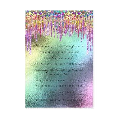 Glitter Drips Rose Bridal 16th Unicorn Holograph Invitations