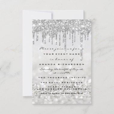 Glitter Drips Silver Gray Bridal Sweet 16th Invitations