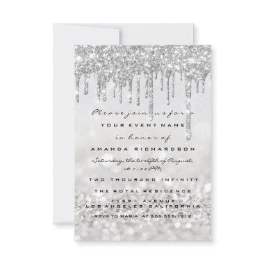 Glitter Drips Silver Gray Bridal Sweet 16th Invitations