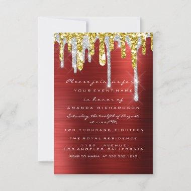 Glitter Drips Silver Red Gold Bridal Sweet 16th Invitations