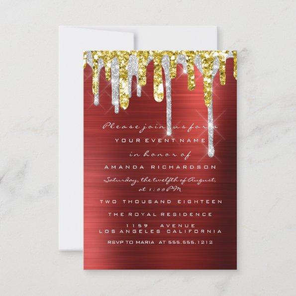 Glitter Drips Silver Red Gold Bridal Sweet 16th Invitations