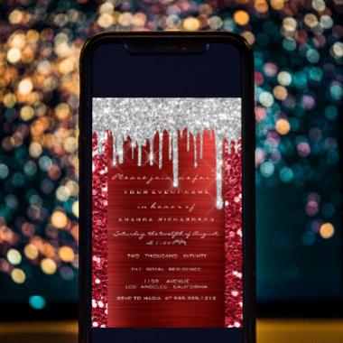 Glitter Drips Silver Red Ruby Bridal Sweet 16th