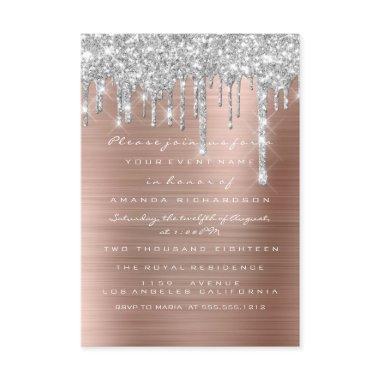 Glitter Drips Silver Rose Blush Bridal Sweet 16th Invitations