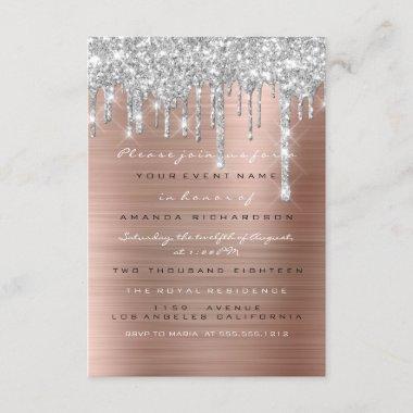 Glitter Drips Silver Rose Gold Bridal Sweet 16th Invitations