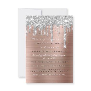 Glitter Drips Silver Rose Gold Bridal Sweet 16th Invitations