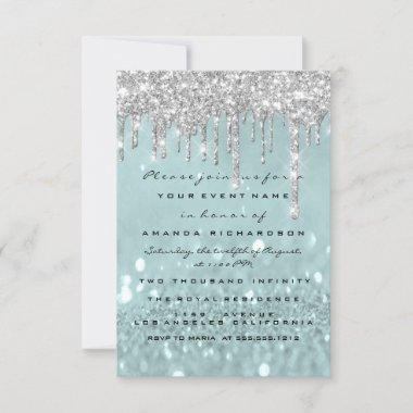Glitter Drips Silver Smoky Bridal Sweet 16th Invitations
