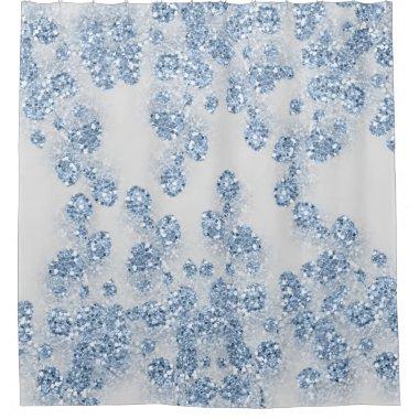 Glitter Dusty Blue Floral GIRLY Elegant Gray Shower Curtain