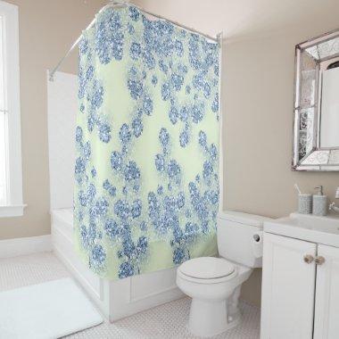 Glitter Dusty Blue Floral GIRLY Elegant Mint Shower Curtain