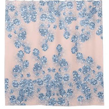 Glitter Dusty Blue Floral GIRLY Elegant Rose Shower Curtain