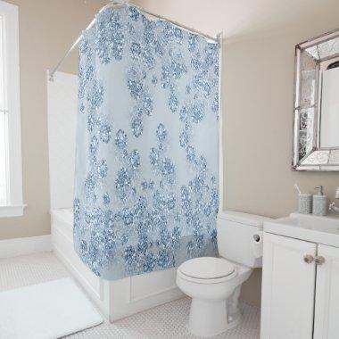 Glitter Dusty Blue Floral GIRLY Elegant Shower Curtain