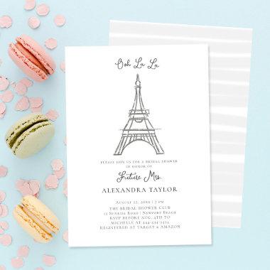 Glitter Eiffel Paris Minimal Modern Bridal Shower Invitations