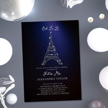 Glitter Eiffel Paris Minimal Purple Bridal Shower Invitations