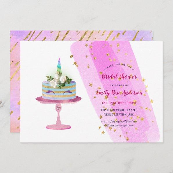 Glitter Foil Look UNICORN CAKE Girls Party ANY Invitations