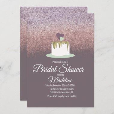 Glitter Foil Wedding Cake One Tier Bridal Shower Invitations
