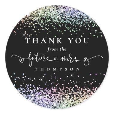 Glitter Future Mrs  Thank You Black Classic Round Sticker