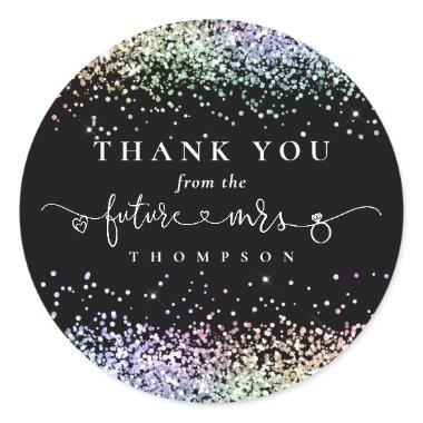 Glitter Future Mrs Bridal Shower Thank You Black Classic Round Sticker