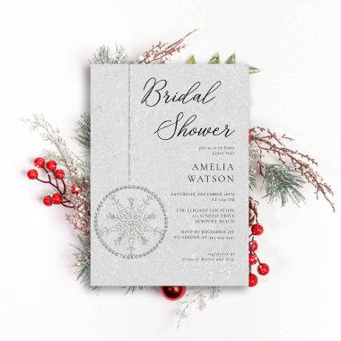 Glitter Glam Snowflake White Winter Bridal Shower Invitations