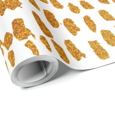 Glitter Gold and White Leopard Print Chic Safari Wrapping Paper