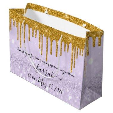 Glitter Gold Drip Sweet16th Violet Bridal Lavender Large Gift Bag